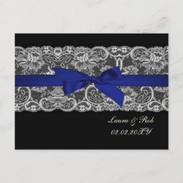 Faux lace  ribbon navy blue wedding Thank You Postcard