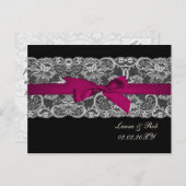 Faux lace  ribbon pink ,black  wedding Thank You Postcard (Front/Back)