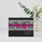 Faux lace  ribbon pink ,black  wedding Thank You Postcard (Standing Front)