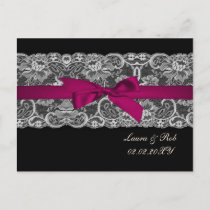 Faux lace  ribbon pink ,black  wedding Thank You Postcard