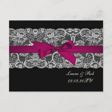 Faux lace  ribbon pink ,black  wedding Thank You Postcard