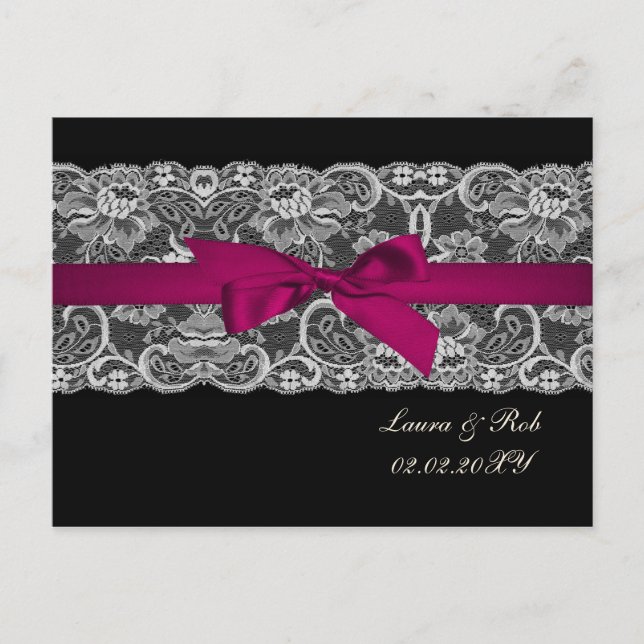 Faux lace  ribbon pink ,black  wedding Thank You Postcard (Front)