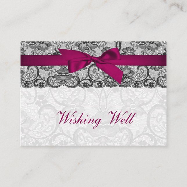 Faux lace  ribbon pink, black   wishing well cards (Front)
