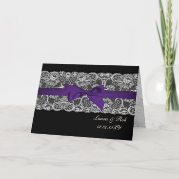 Faux lace  ribbon purple black wedding Thank You