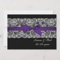 Faux lace ribbon purple black wedding Thank You Invitation