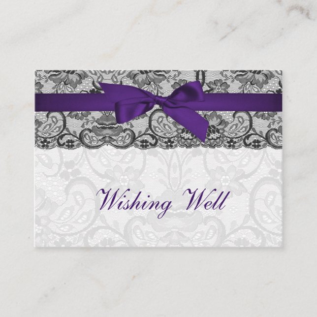 Faux lace ribbon purple black wishing well cards (Front)