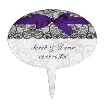 Faux lace ribbon purple personalized cake picks