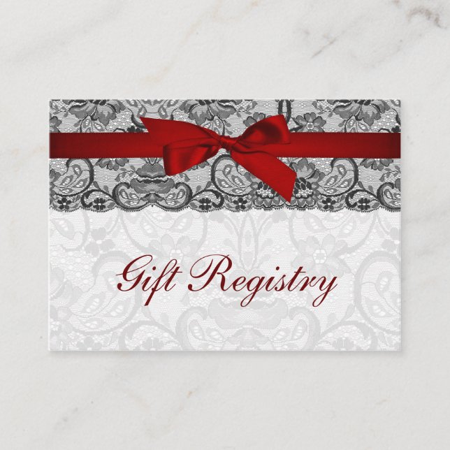Faux lace  ribbon red, black  gift registry cards (Front)
