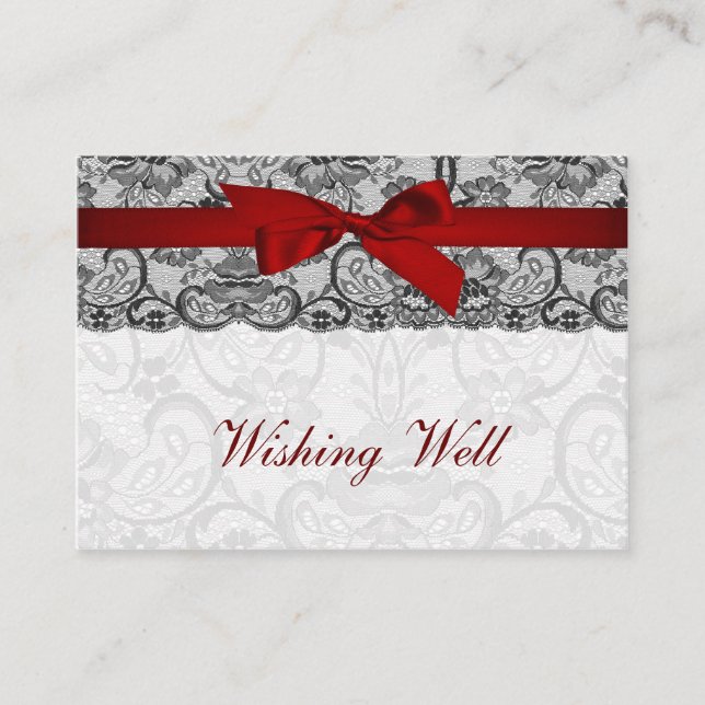 Faux lace  ribbon red, black   wishing well cards (Front)