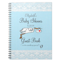 Faux Lace, Stork Blue Baby Shower Guest Book- Notebook