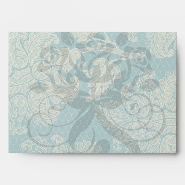 faux lace teal and cream floral damask pattern envelope (Front)