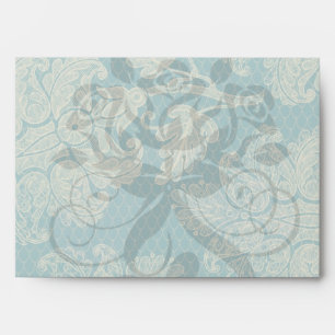 faux lace teal and cream floral damask pattern envelope