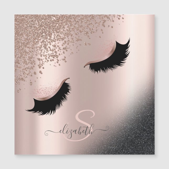 Faux Lashes Black Glitter Diamonds Rose Gold (Front)