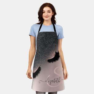 Faux Lashes Black Glitter Ombre Rose Gold Apron