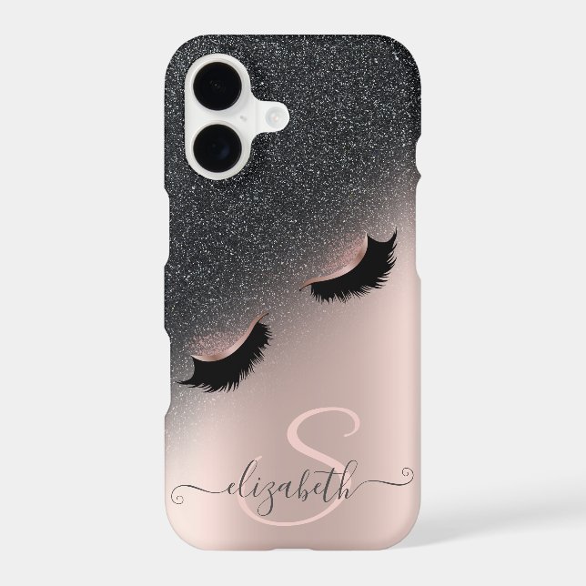 Faux Lashes Black Glitter Ombre Rose Gold Case-Mate iPhone Case (Back)