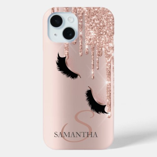 Faux Lashes Glitter Rose Gold Drips  iPhone 15 Case