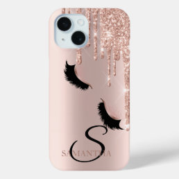 Faux Lashes Glitter  Rose Gold Drips iPhone 15 Case