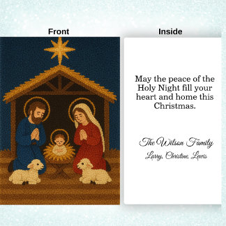 Faux Latch Hook Holy Family Nativity Christmas  Holiday Card