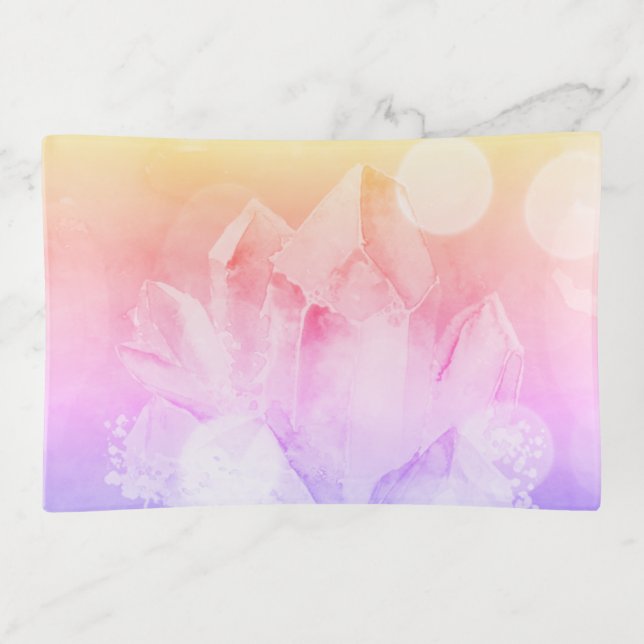 *~* Faux Lavender and Rose Quartz Crystals Trinket Tray (Front)