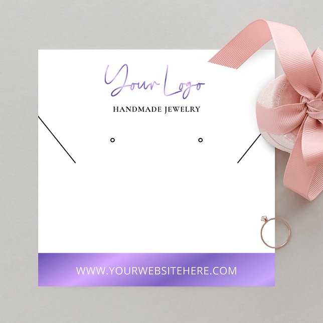 Faux Lavender Foil Logo Earring Jewelry Display Square Business Card (Purple lilac foil effect square jewelry display cards with space for your logo)