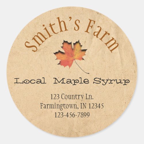 Faux Leaf Cutout Maple Syrup Round Sticker