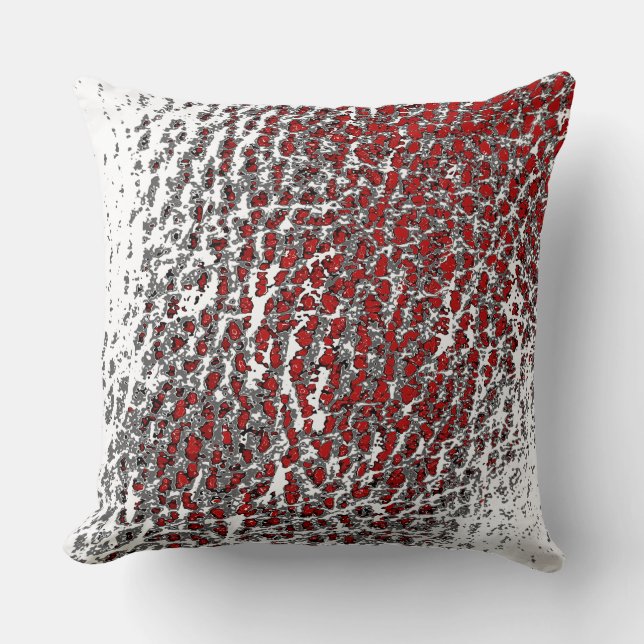 Faux Leather Abstract Mix BLK White & Red Throw Pillow (Front)