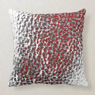 Faux Leather Abstract Mix BLK White & Red Throw Pillow