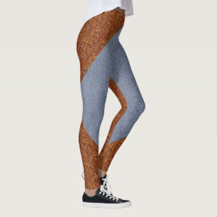 Faux Leather and Denim Print Leggings