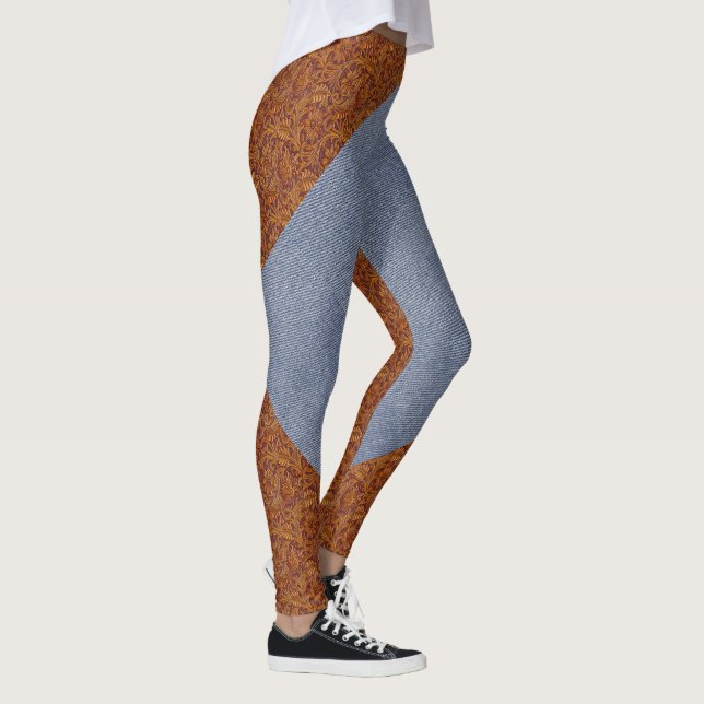 Faux Leather and Denim Print Leggings (Right)