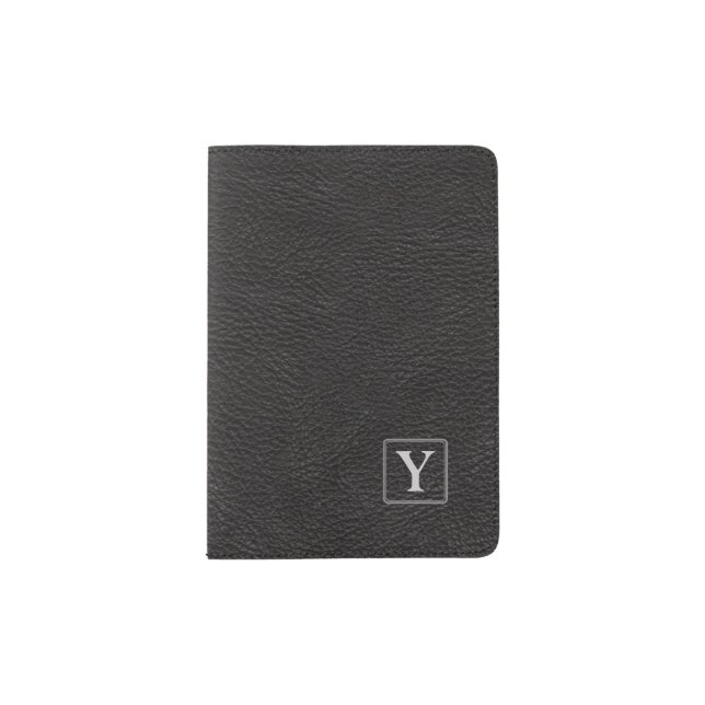 Faux Leather and Gray Monogram Design Passport Holder (Front)