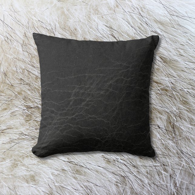 Faux Leather | Black Rawhide Throw Pillow (Creator Uploaded)