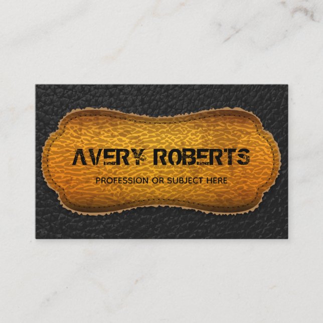 Faux Leather black yellow Elegant geometric Business Card (Front)