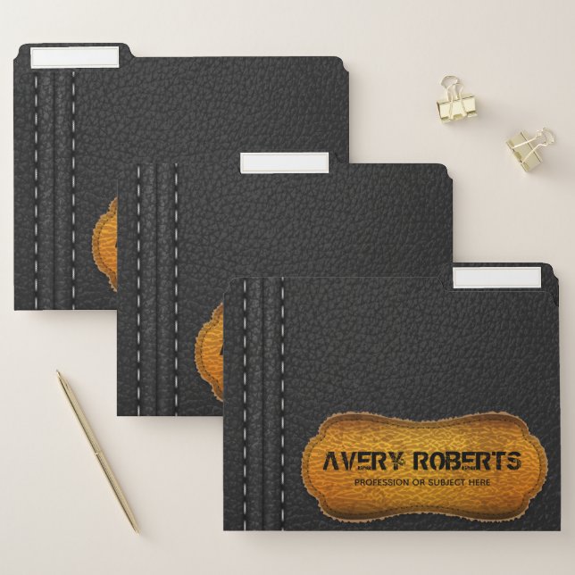 Faux Leather black yellow  Elegant Professional File Folder (Set)