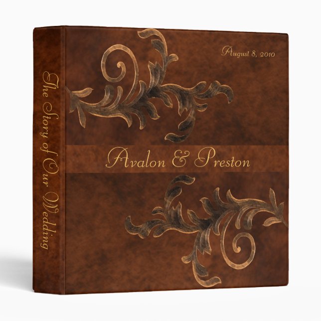 Faux Leather Bronze Scroll Story of Our Wedding Binder (Front/Spine)