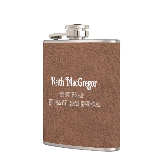 Faux Leather Brown Graduation Gift Flask (Left)