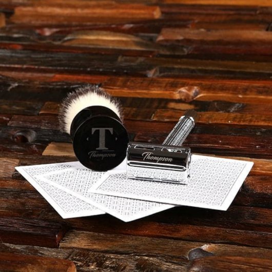 Faux Leather Case with Shaving Brush and Razor (Front)