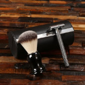 Faux Leather Case with Shaving Brush and Razor (Front)