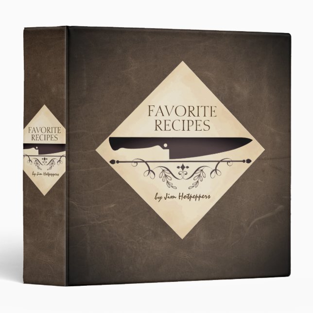 Faux leather chefs knife cookbook recipe binder (Front/Spine)