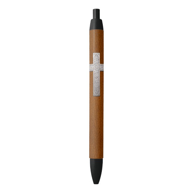 Faux Leather Christian Metal Cross Pen (Front Vertical)