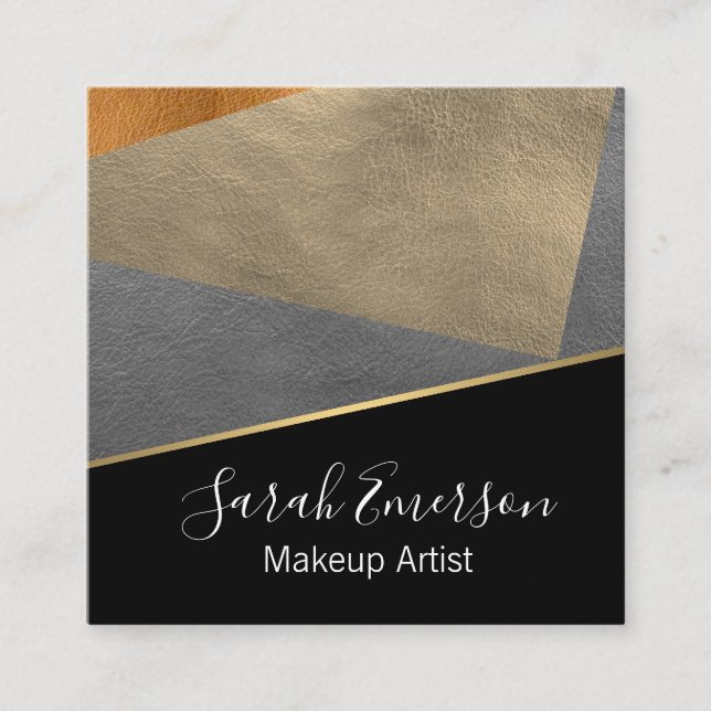 Faux Leather / Color Block Square Business Card (Front)