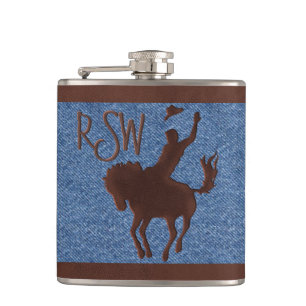 Faux Leather Cowboy on Horse (Personalized) Flask