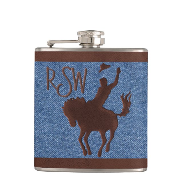 Faux Leather Cowboy on Horse (Personalized) Flask (Front)