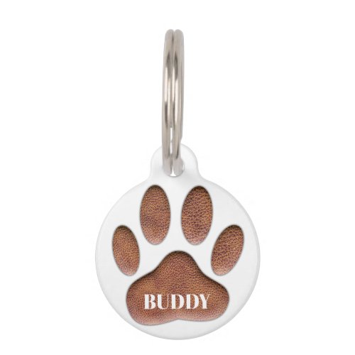 Faux Leather Dog Pawprints Pet ID Tag