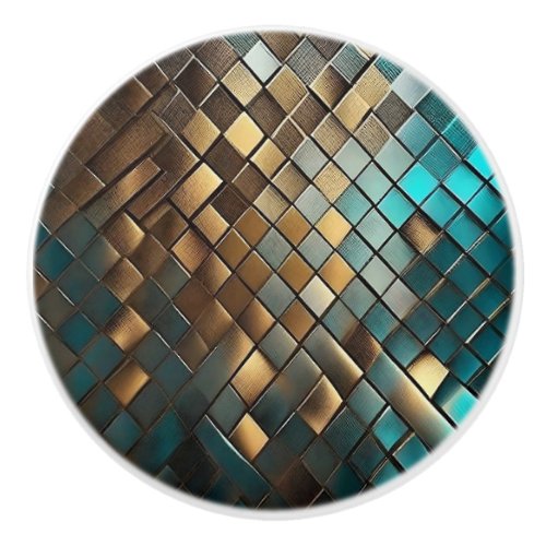 Faux Leather Dragon Scales Teal and Gold Ceramic Knob