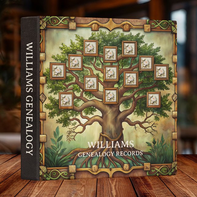 Faux Leather Family Tree Genealogy Binder (Genealogy binder featuring an artistic old tree representing the family lineage - with leather look)