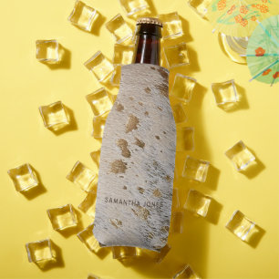 Faux Leather Gold Cowhide Personalised Your name Bottle Cooler