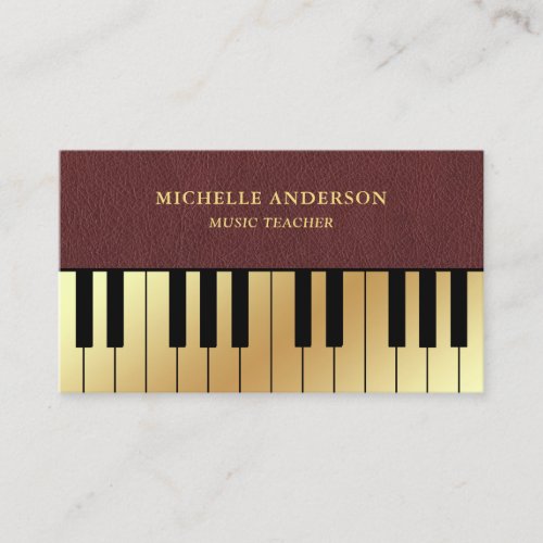 Faux Leather Gold Piano Keyboard Teacher Pianist Business Card