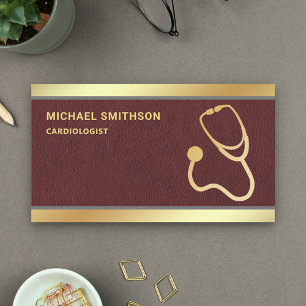 Faux Leather Gold Stethoscope Medical Professional Business Card