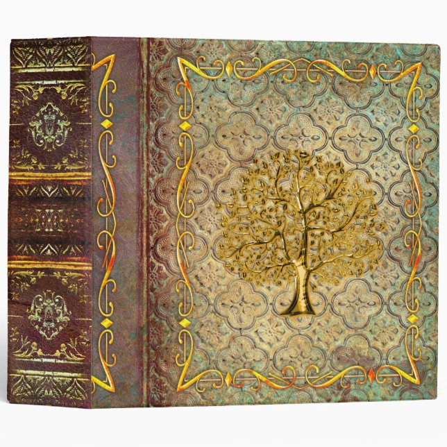 Faux Leather Gold Tree of Life Ancient Tome 3 Ring Binder (Front/Spine)