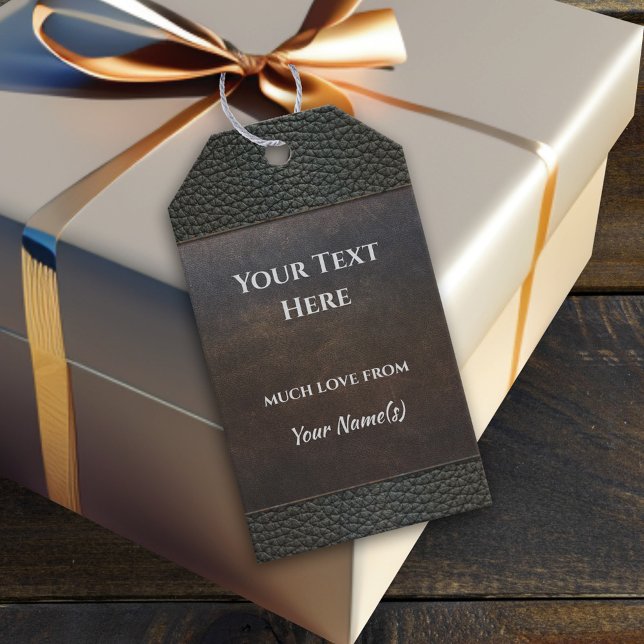 Faux Leather Grunge Brown Blue Grey Gift Tag (Creator Uploaded)